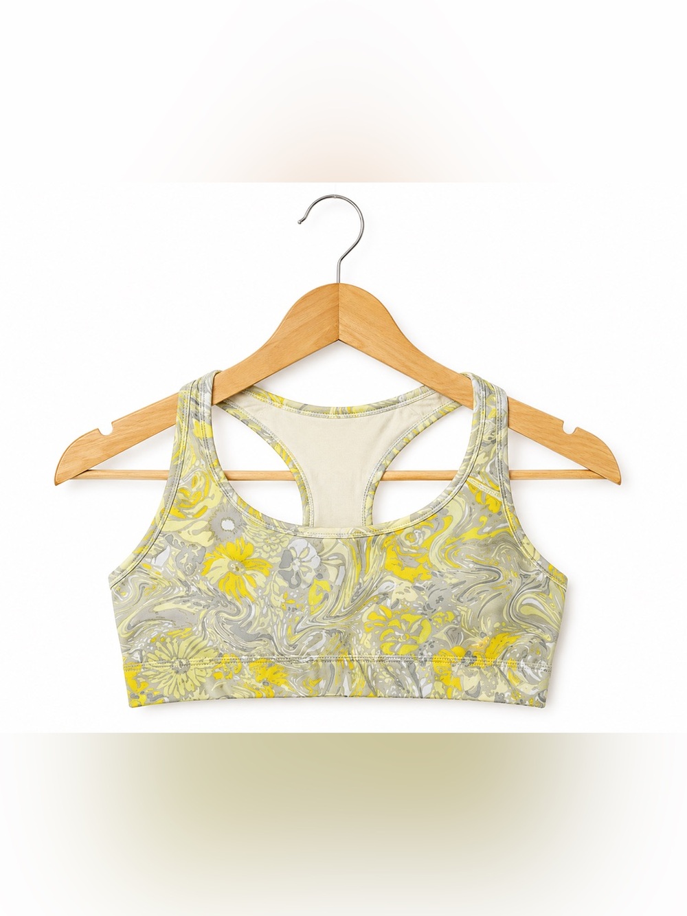 GAPFit Floral Sports Bra Small Yellow Gray Marble Print Athleisure Yoga